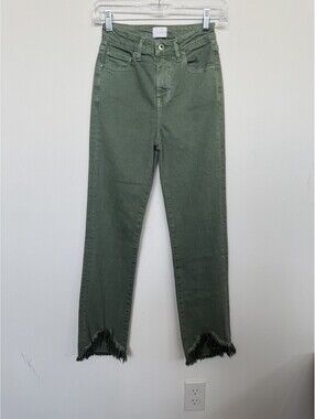 Jonathan Simkhai River High Rise Straight Jeans Olive Organic Cotton Sz 24 NWT